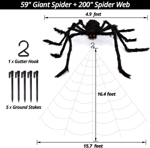 200" Halloween Decorations Spider Web Outdoor +59" Giant Spider Décor