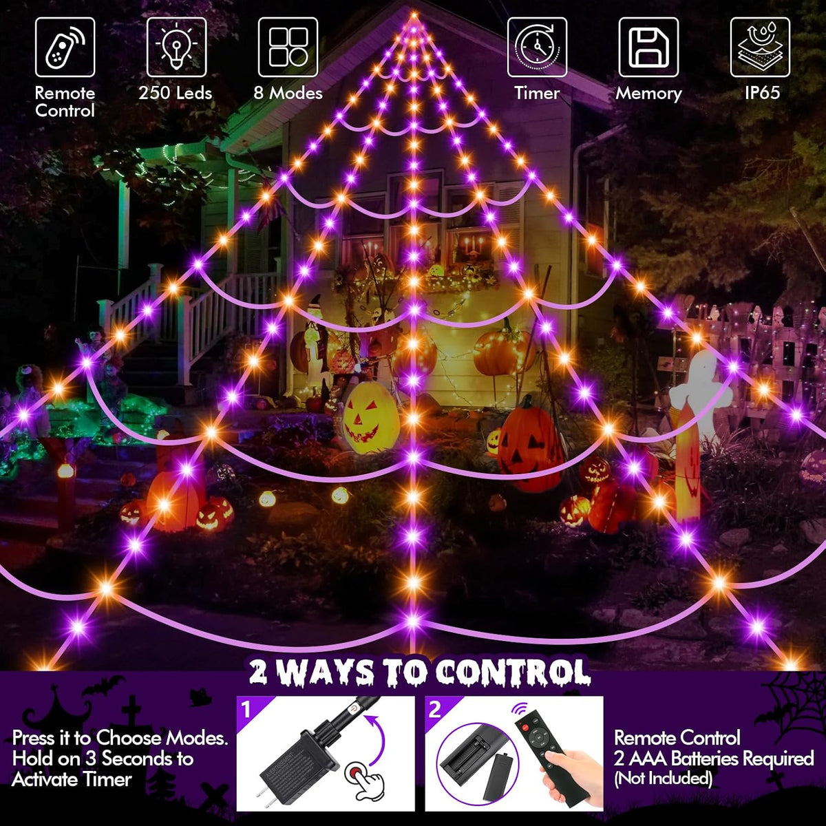 200" Halloween Decorations Spider Web Outdoor +59" Giant Spider Décor