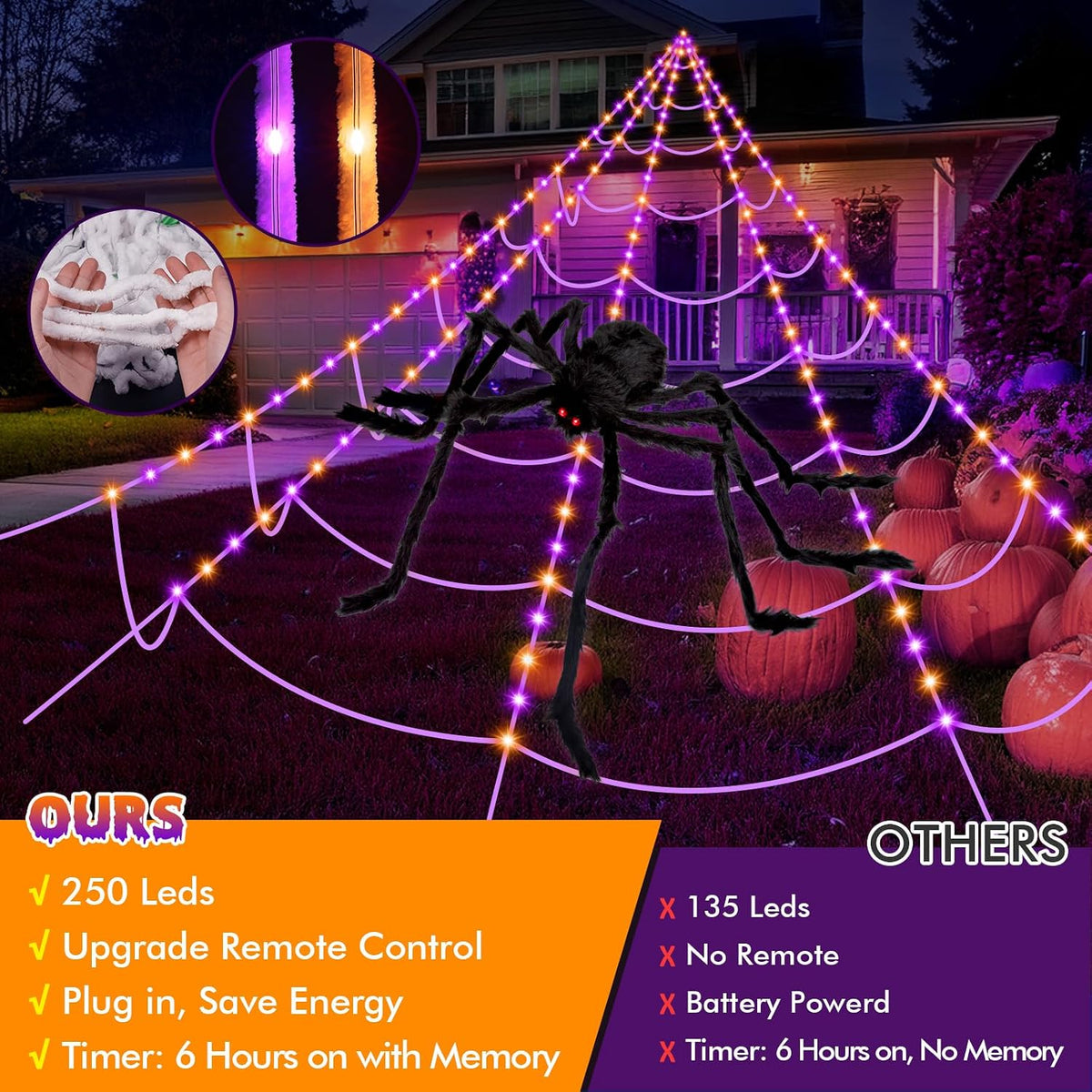 200" Halloween Decorations Spider Web Outdoor +59" Giant Spider Décor