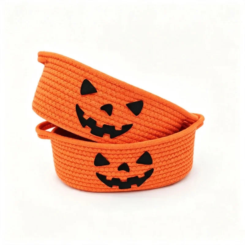Halloween Party Decoration Cotton Rope Storage Basket Pumpkin Storage Basket Snack Candy Storage Box Daily Decorative Gifts