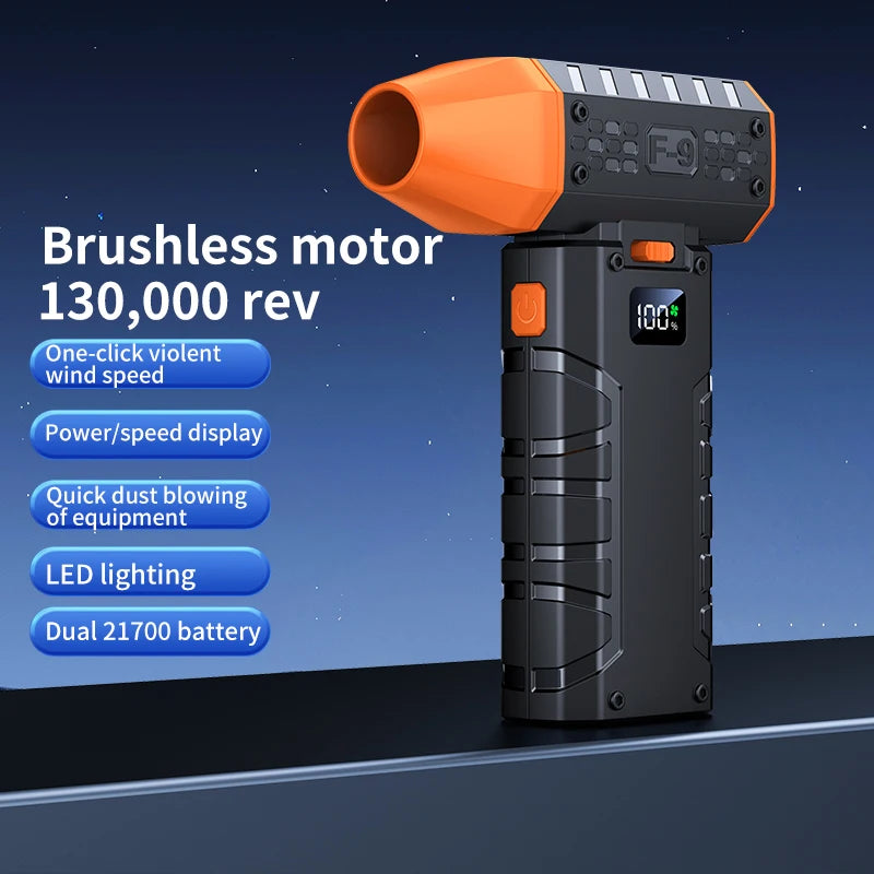 Mini Air Blower 160000 RPM Handheld Electric Fan 52m/s Wind Speed Brushless Motor Violent Fan with LED Display