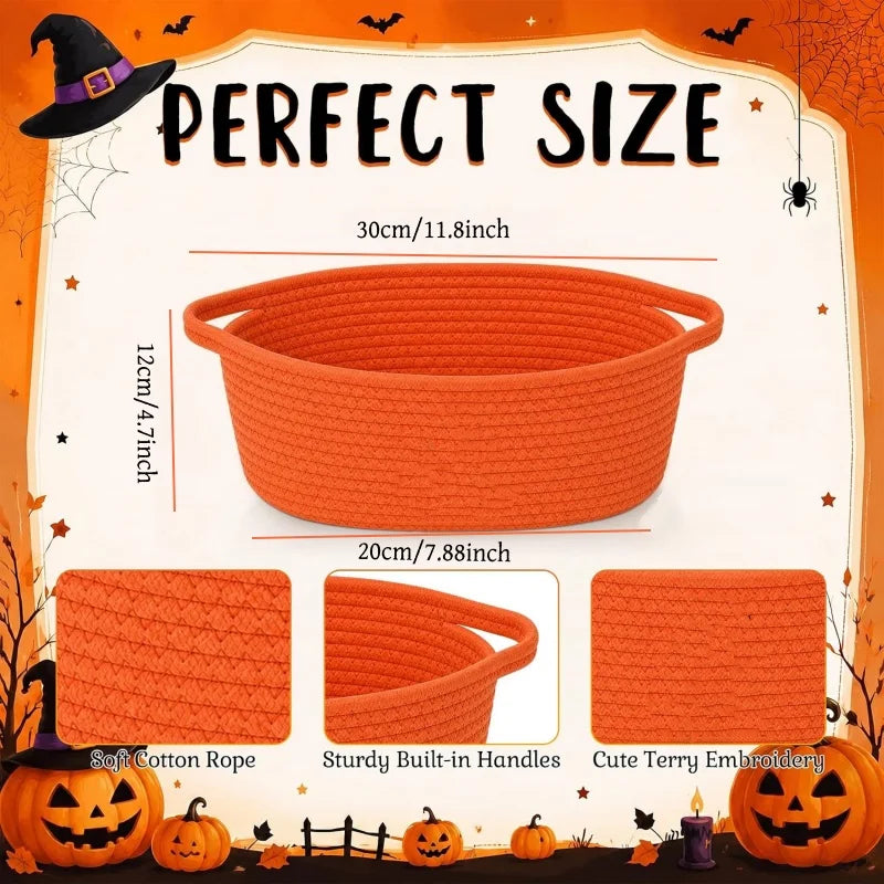 Halloween Party Decoration Cotton Rope Storage Basket Pumpkin Storage Basket Snack Candy Storage Box Daily Decorative Gifts