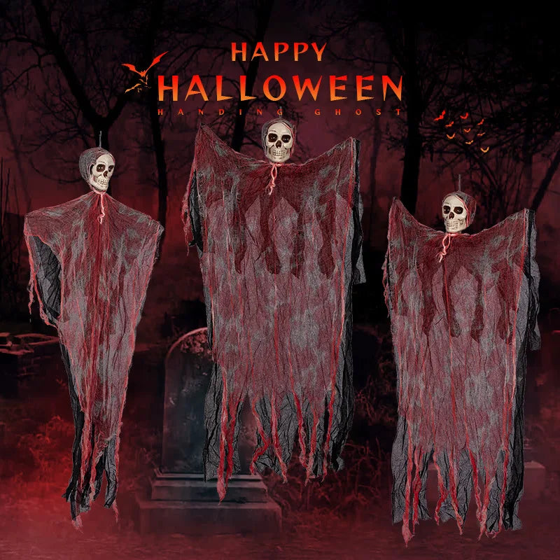 1Set Halloween Decorative Hanging Ghost Skull Skeleton Gauze Haunted Home Party Horror Props Hanger House Yard Party Hanging