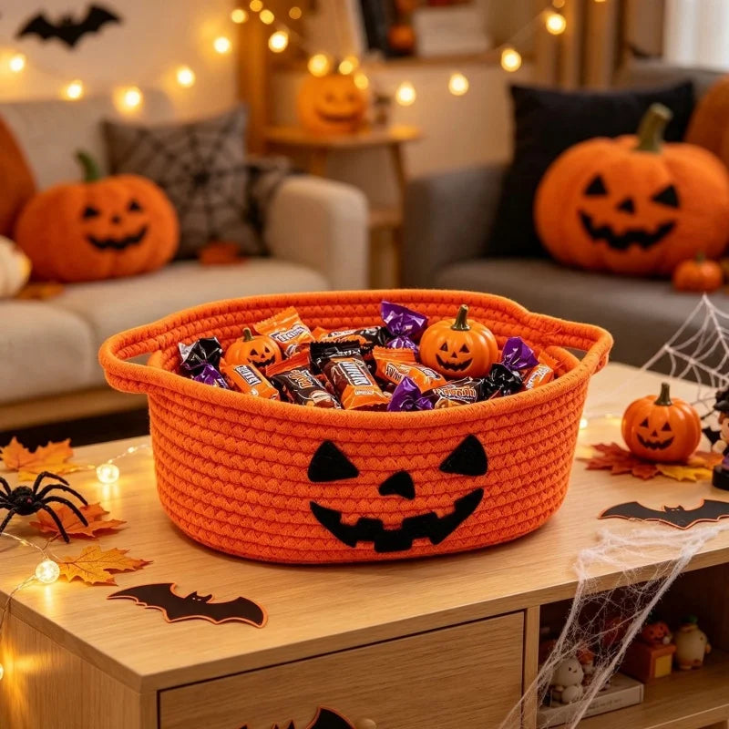 Halloween Party Decoration Cotton Rope Storage Basket Pumpkin Storage Basket Snack Candy Storage Box Daily Decorative Gifts
