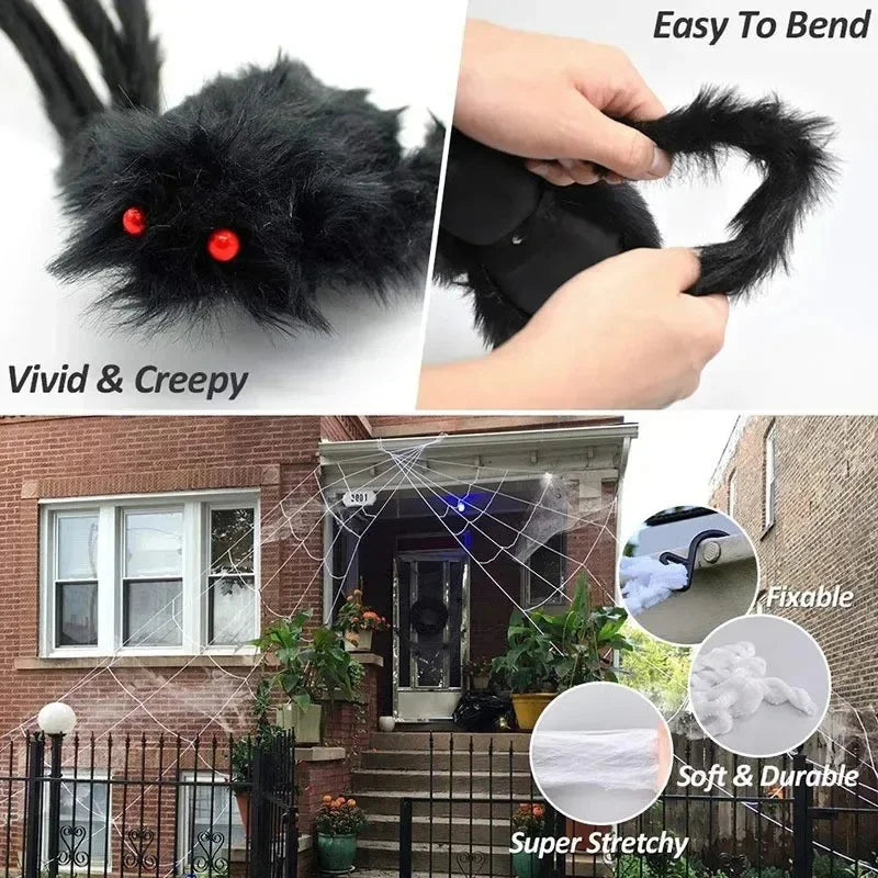 30-200cm Halloween Big Plush Spider Horror Halloween Decoration Party Prop Outdoor Giant Spider Decor Chamber Prank Black Spider