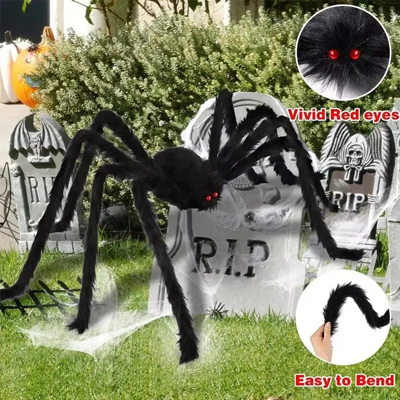 30-200cm Halloween Big Plush Spider Horror Halloween Decoration Party Prop Outdoor Giant Spider Decor Chamber Prank Black Spider