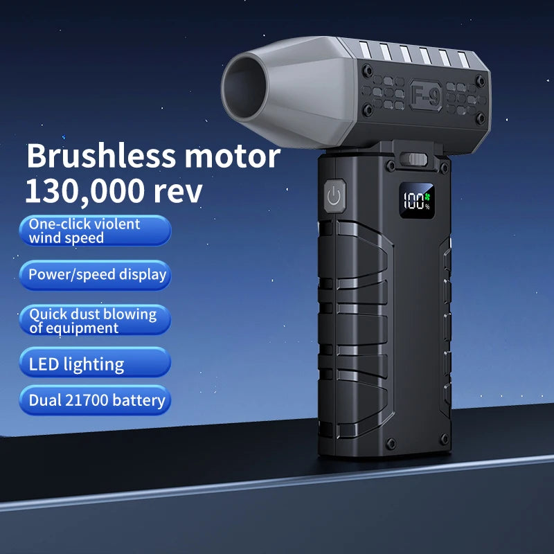 Mini Air Blower 160000 RPM Handheld Electric Fan 52m/s Wind Speed Brushless Motor Violent Fan with LED Display