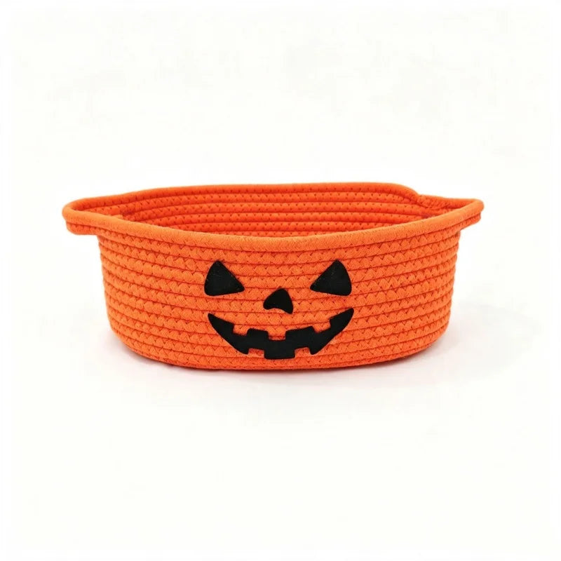 Halloween Party Decoration Cotton Rope Storage Basket Pumpkin Storage Basket Snack Candy Storage Box Daily Decorative Gifts