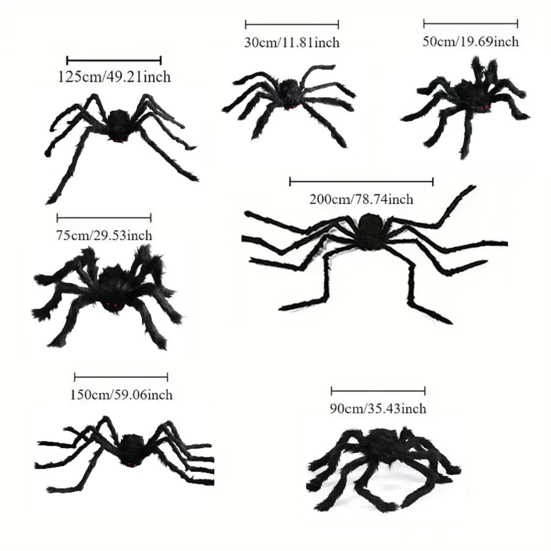 30-200cm Halloween Big Plush Spider Horror Halloween Decoration Party Prop Outdoor Giant Spider Decor Chamber Prank Black Spider